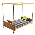 Hammock Bed With Wooden Frame Striped Mattress And Colorful Pillows Multiple Views