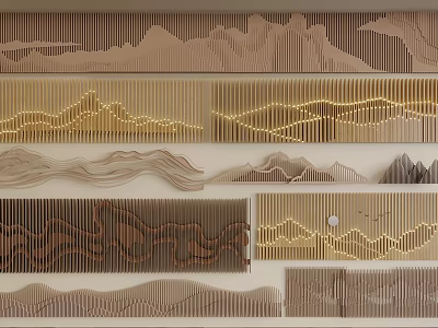 Modern Wooden Background Wall Design With Wave Patterns Lighting Effects and Various Textures 3d model