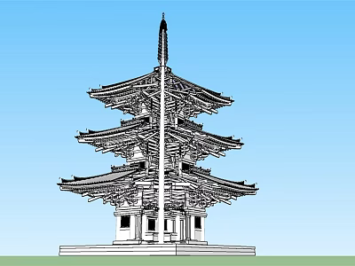 Ancient Architecture Traditional Multi Tiered Pagoda with Elegant Eaves and Symmetrical Design 3d model