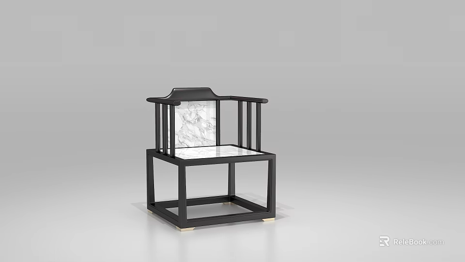 Modern Minimalist Single Chair Design With Black Frame Marble Seat And Armrests 3d model 