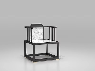 Modern Minimalist Single Chair Design With Black Frame Marble Seat And Armrests 3d model