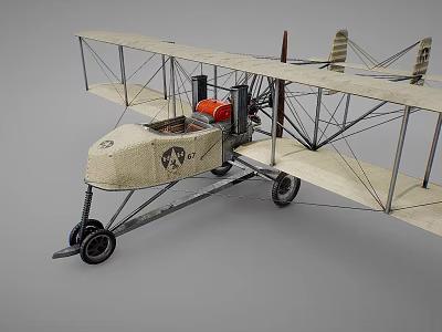 Vintage Biplane Model With Wooden Wings Propeller And Landing Gear 3d model