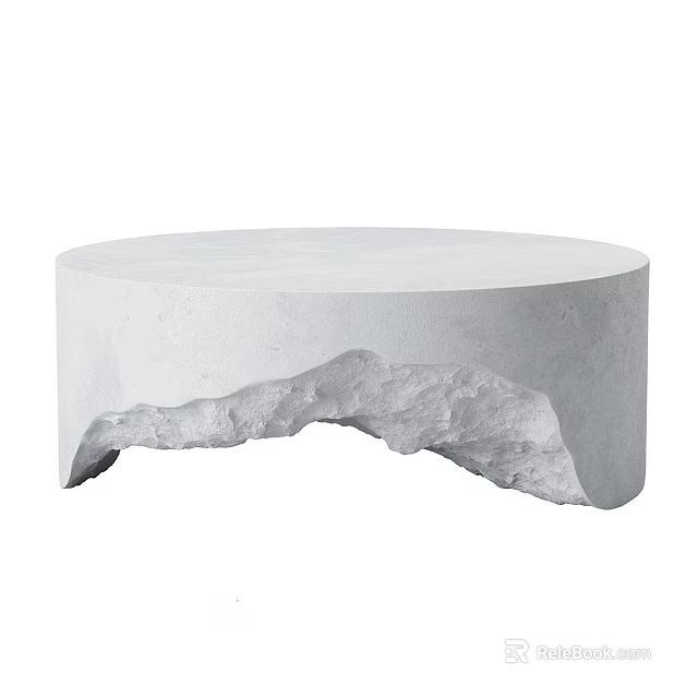 Round White Coffee Table With Rock Shaped Base Modern Minimalist Style 3d model 