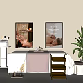 Cozy Massage Bed in Luxurious SPA Setting with Decorative Posters and Gold Cart