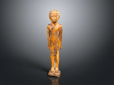 Ancient Style Carved Wooden Human Figure Sculpture With Textured Surface And Artistic Details 3d model