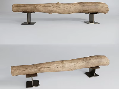 Wooden Public Chair With Natural Texture And Metal Legs Modern Design 3d model