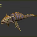 Game Movie Fantasy Monster Character With Purple Orange Stripes Sharp Fangs Green Eyes