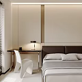 Modern Minimalist Bedroom Interior Design With Bed Bedside Table Desk And Window Blinds