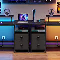 Modern Gaming Desk Setup With Dual Monitors RGB Lighting And Peripherals