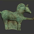 Ancient Bronze Horse Sculpture with Green Patina Intricate Carvings and Traditional Design