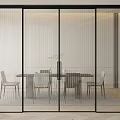 Modern Glass Sliding Doors With Black Frame Separating Dining Table And Chairs 3d model