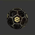 Black Brown Marbled Decorative Sphere With Golden Emblem And Textured Surface