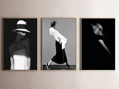 Black and White Portrait Paintings With Stylish Female Figures As Wall Art 3d model