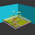 Colorful 3D Playground Scene With Green Lawn Play Equipment And White Clouds