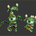 Two Green Metallic Mechanical Game And Movie Characters With Spherical Heads Limb Joints