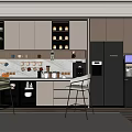 Modern Pantry Interior With Open Shelves Cabinets Coffee Machine Bar Stools And Cups 3d model