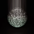 Modern Spherical Chandelier with Crystal Hanging Elements Illuminated Against Black Background 3d model