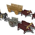 Traditional Oxen And Horse Pulled Carts With Wooden Wheels And Cargo Baskets