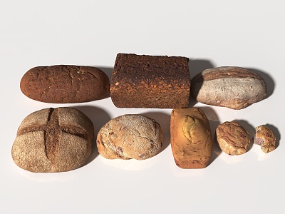 Bread Food Doughnut Chocolate Bread Early Breakfast Snack Sweets Cake Pastry Oatmeal Bread Coarse Grain Bread 3d model