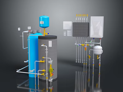 Industrial Mechanical Equipment With Blue Tank Pipes Control Panel And Instruments 3d model