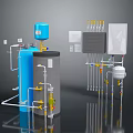 Industrial Mechanical Equipment With Blue Tank Pipes Control Panel And Instruments