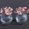 Transparent Glass Round Vases With Fresh Pink Flowers For Home Decor