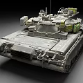 Military Armored Tank With Long Gun Barrel Heavy Tracks And Armored Hull