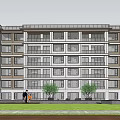 Modern Residential Apartment Building Exterior Featuring Balconies Green Space And People