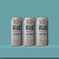 Three Wheat White Beer Cans with Quinoa Label Design Arranged on Light Blue Background 3d model
