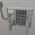Air Conditioner Fan Outdoor Unit With Metal Grille Side Panel And Connected Cable Mounting Brackets