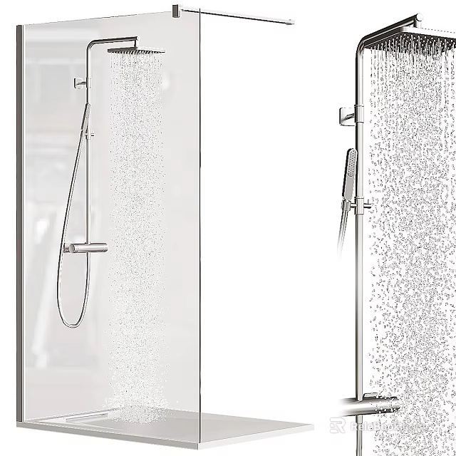 Modern Chrome Shower System With Handheld Sprayer And Rainfall Head Design 3d model 