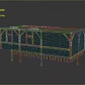 Wooden Frame Building With Turquoise Brick Walls And Elevated Base Supports