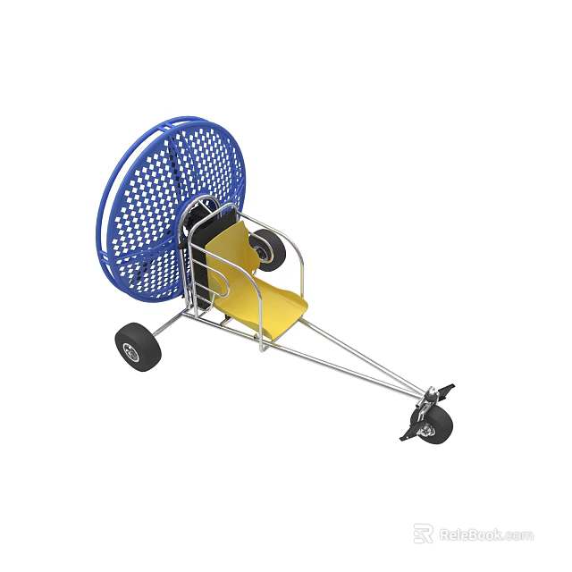 Blue Mesh Trailer with Yellow Seat Black Wheels and Metal Frame for Kids 3d model 