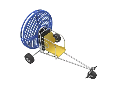 Blue Mesh Trailer with Yellow Seat Black Wheels and Metal Frame for Kids 3d model