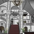 Classical European Architecture Featuring Grand Columns Symmetrical Pediment and Landscaped Steps