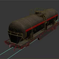 Rusty Tank Car 3D Model With Red Stripe On Railway Track