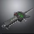 Futuristic Handheld Weapon With Green Screen Red Button And Silver Metallic Barrel