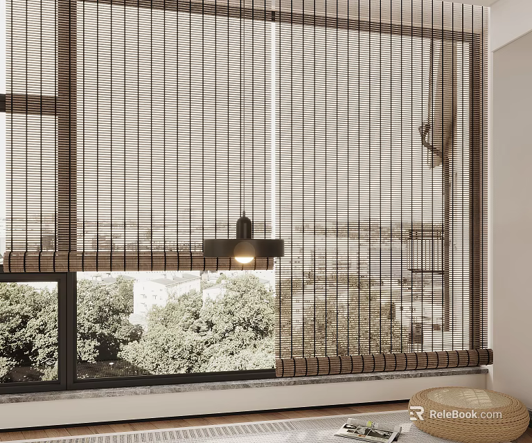 Elegant Window Blinds In Home Interior With Natural Light And Green View 3d model 