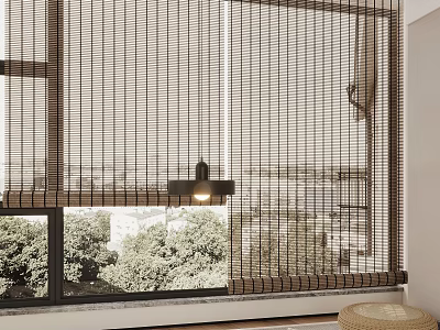 Elegant Window Blinds In Home Interior With Natural Light And Green View 3d model