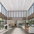Spacious Modern Hotel Lobby Interior With Glass Windows Reception Desk And Green Plants