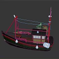 Traditional Fishing Boat With Red Mast Green Black Hull White Buoys And Seagull
