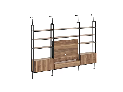 Modern Wooden Bookcase With Metal Frame Multiple Shelves And Storage Cabinet 3d model