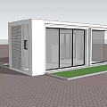 Modern White Pavilion With Glass Doors Lattice Walls And Blue Sky Background