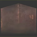 Triangular Roof Metal Shed With Rusted Surface And Metal Door Structure