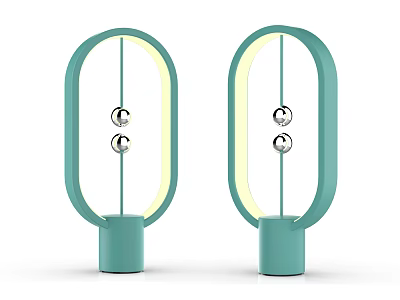 Two Turquoise Oval Shaped Table Lamps With Yellow Light And Silver Spherical Decorations 3d model