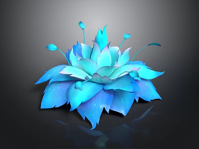 Blue And Teal Layered Flower Plant With Unopened Buds On Black Background 3d model