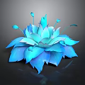 Blue And Teal Layered Flower Plant With Unopened Buds On Black Background