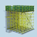 Industrial Equipment Yellow Scaffolding Structure With Green Safety Net For Construction Support