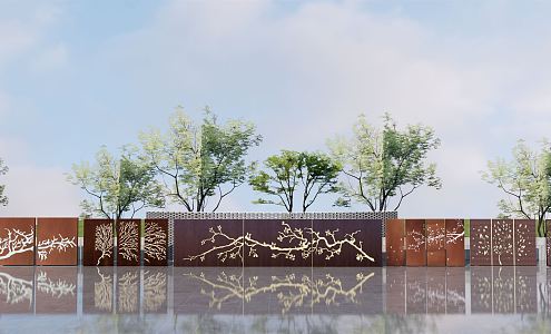 New Chinese style landscape wall rust board landscape wall 3d model