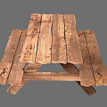 Rustic Wooden Outdoor Picnic Table With Attached Benches And Natural Grain